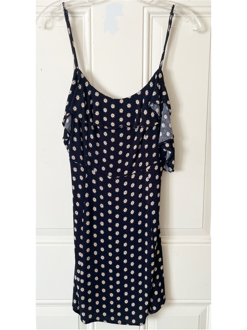 Free People Black Floral Mini Dress with Cream Daisy Print
